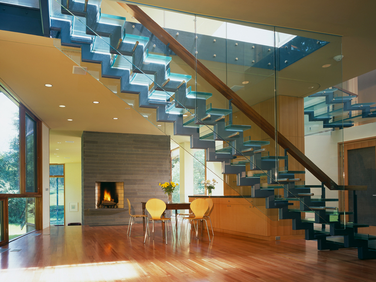 modern house  Copper wood Glass Stair fireplace renovation Charles Rose Architects Charles Rose boston architects house modern architecture contemporary architecture Interior