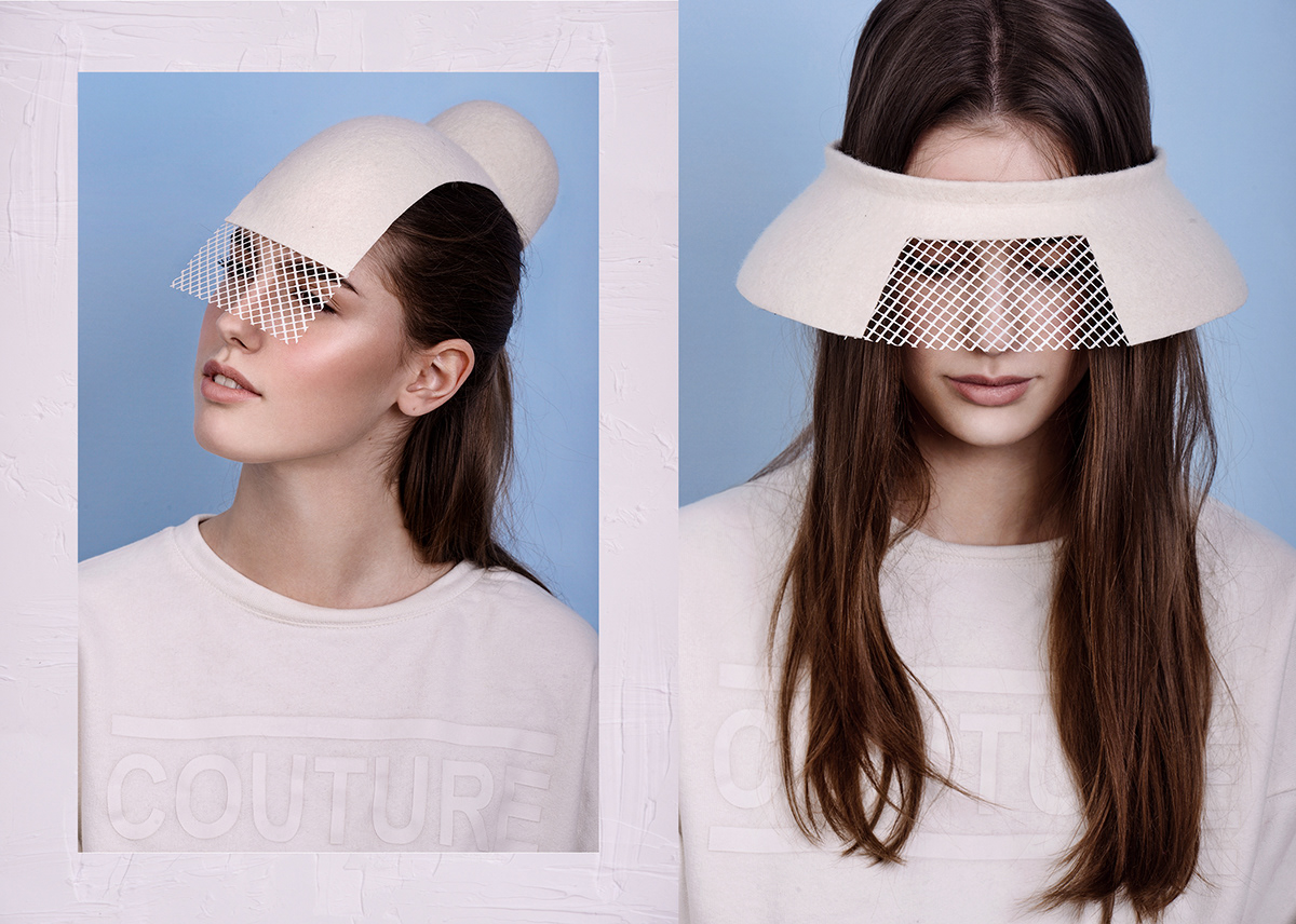 hat couture model blue White handmade light studio beauty retouch