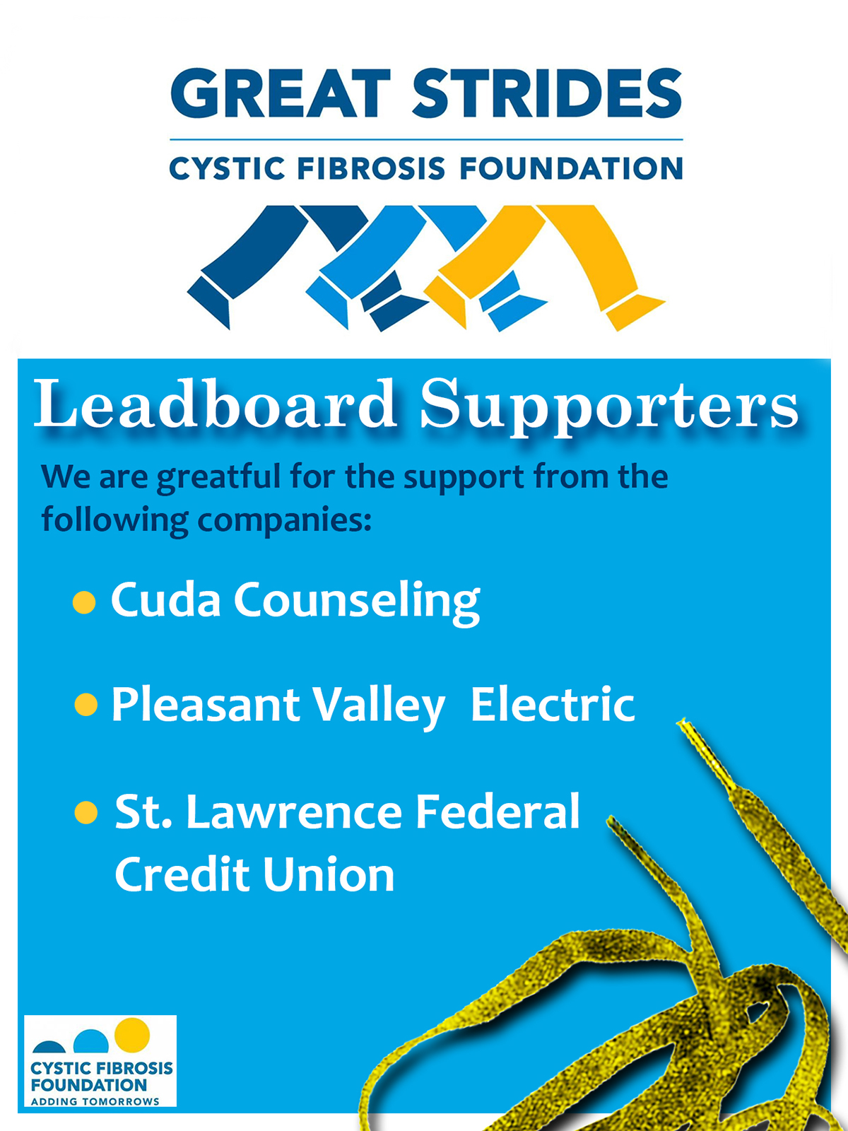 Cystic Fibrosis Foundation great strides poster sponsors