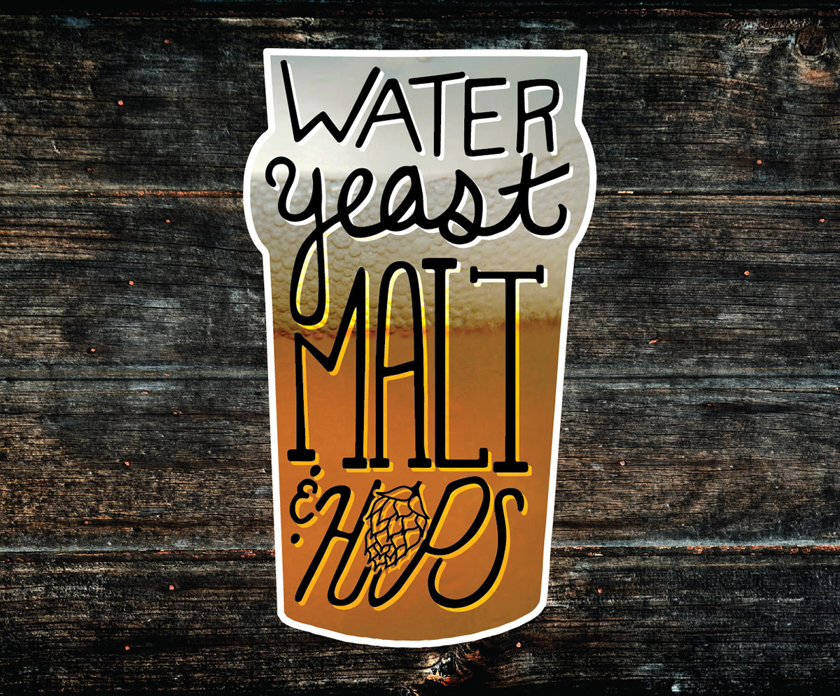 decal sticker beer alcohol water yeast malt hops ILLUSTRATION  hand drawn