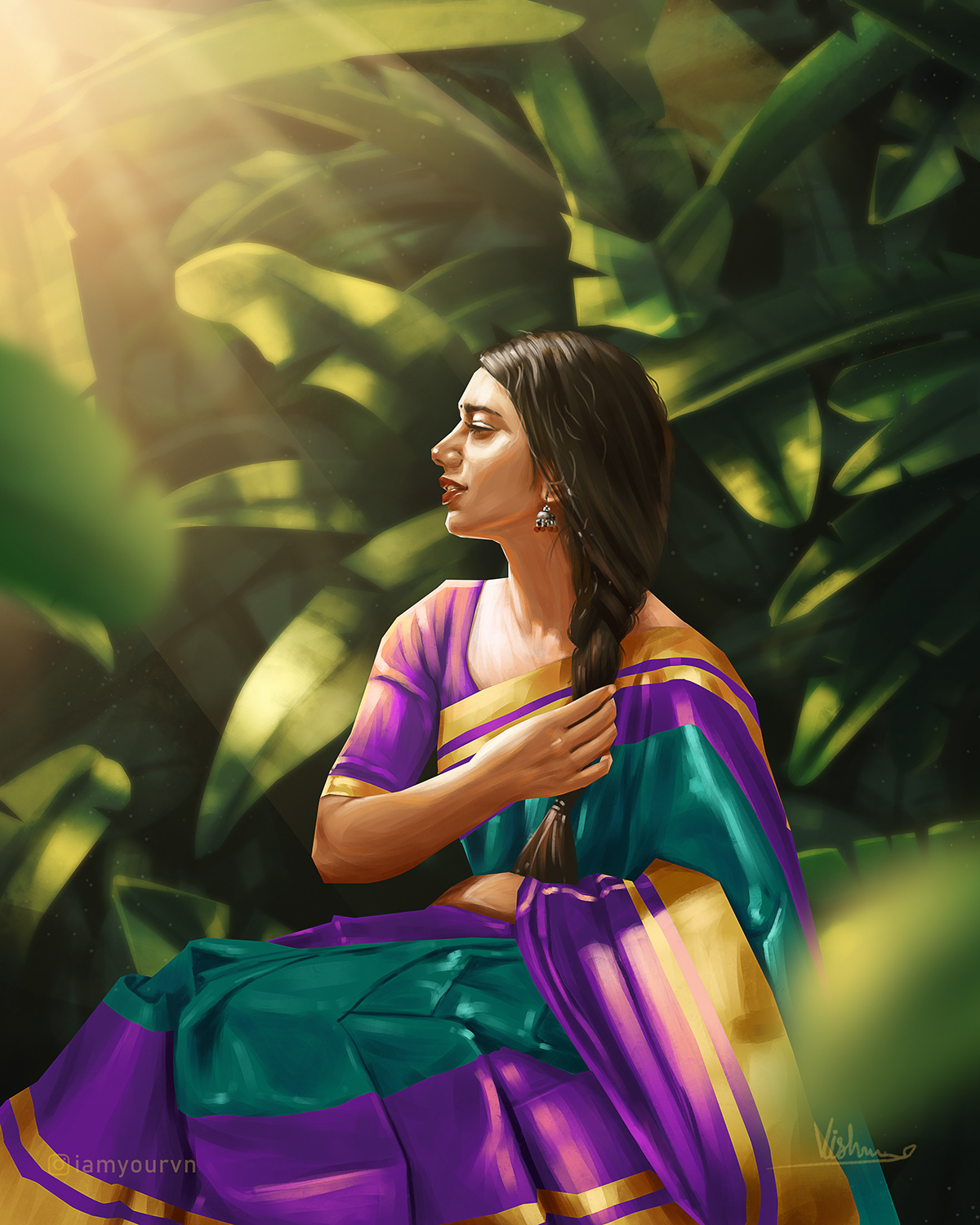 artwork Digital Art  digital painting Drawing  iamyourvn ILLUSTRATION  India Indian woman painting  
