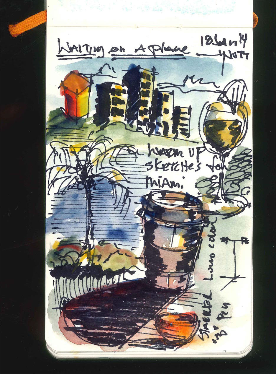 James Nutt NuttDraws urban sketching gouache water color clevelander essex house miami beach