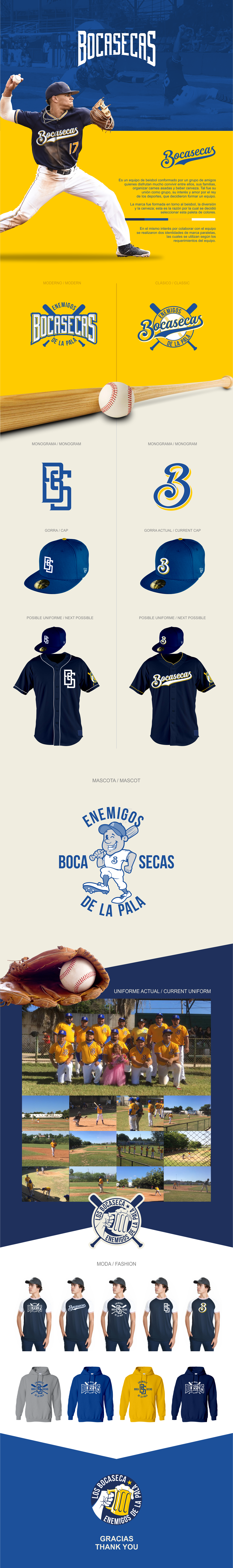baseball graphic design  branding  Bocasecas brand identity logo brand uniform design monogram