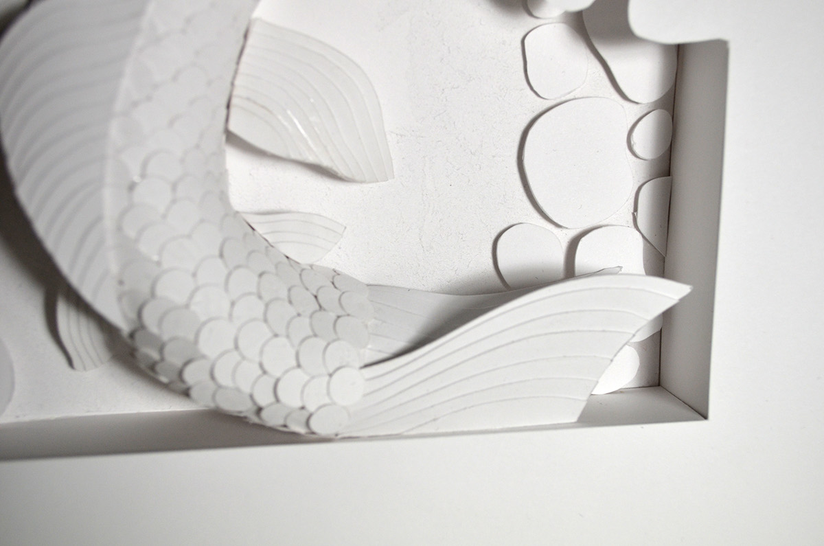 koi KOI FISH paper paper sculpture white on white Bristol shadow