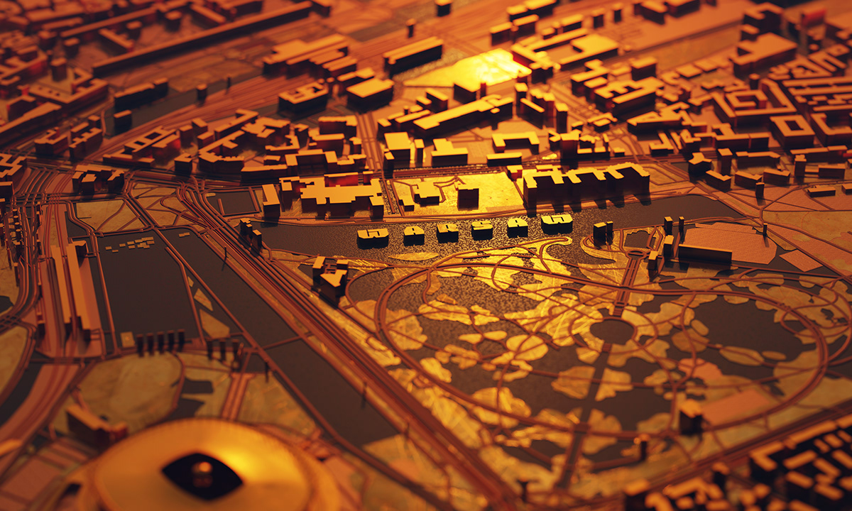 blender city cycles gold map OSM warsaw Landscape smog 3D