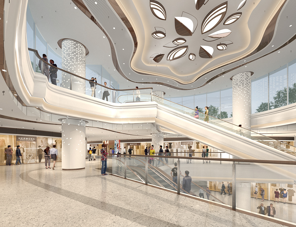 architecture bronze curves design interiordesign 3dmax 3drendering Retaildesign shoppingmall vray
