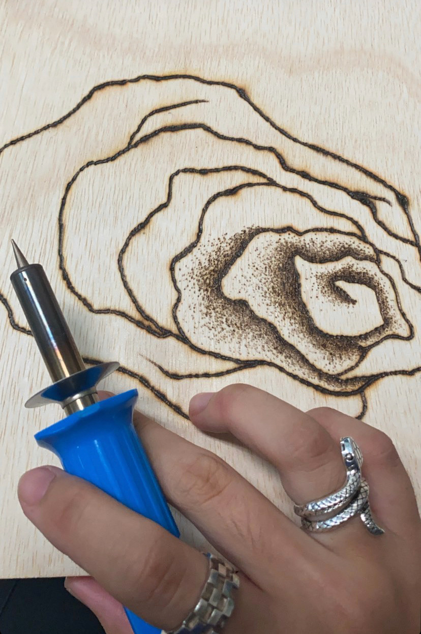 artwork artist silkscreen acrylic wood woodworking pointalism stippling tactile woodburning