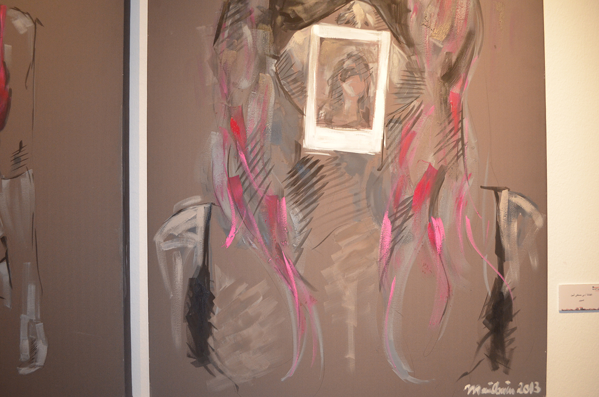 oil oilpainting doll pink bra mask blindfolded woman prespective