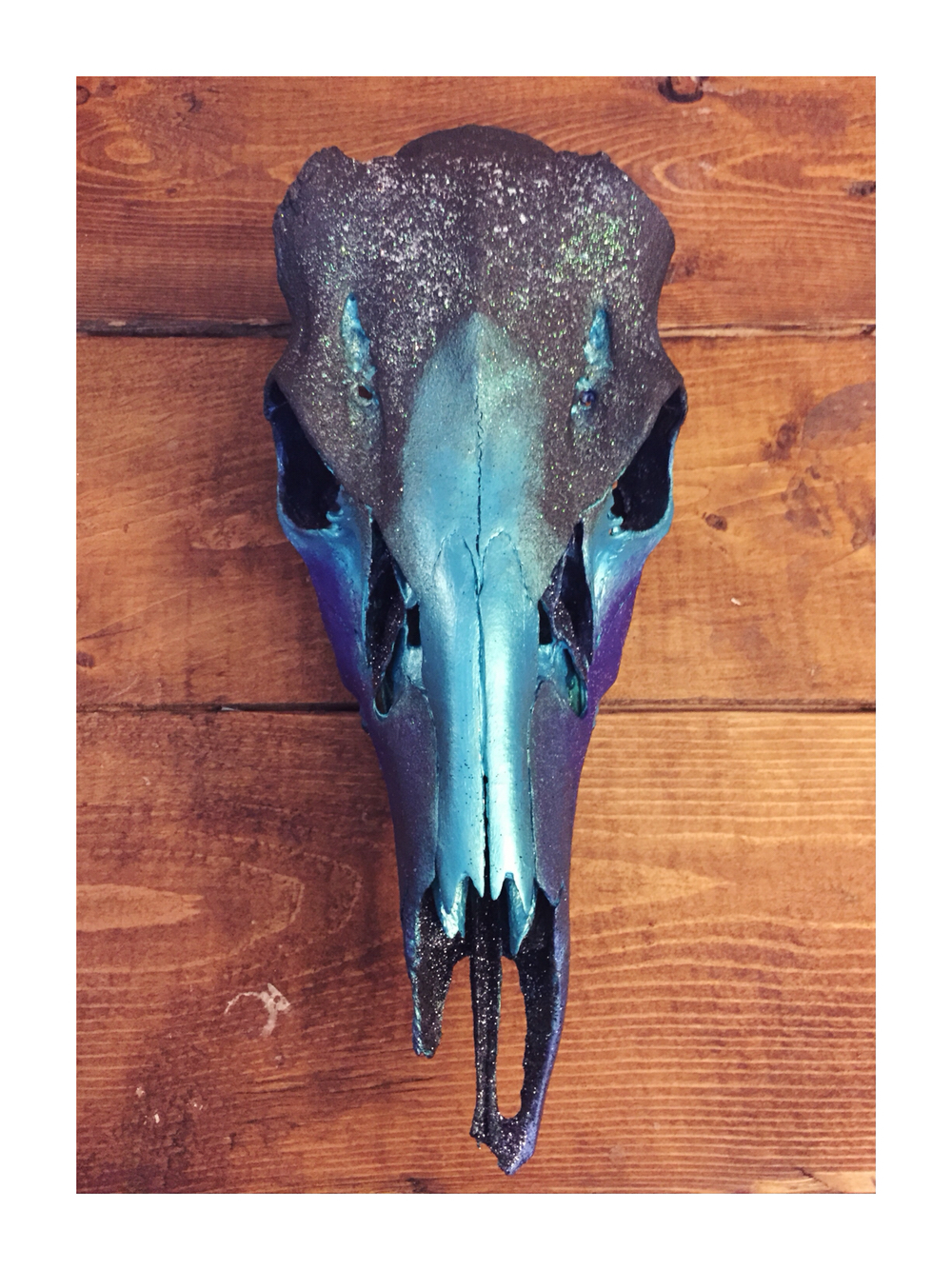 skull oddities painting   Glitter deer decor blue iridescent Interior dark