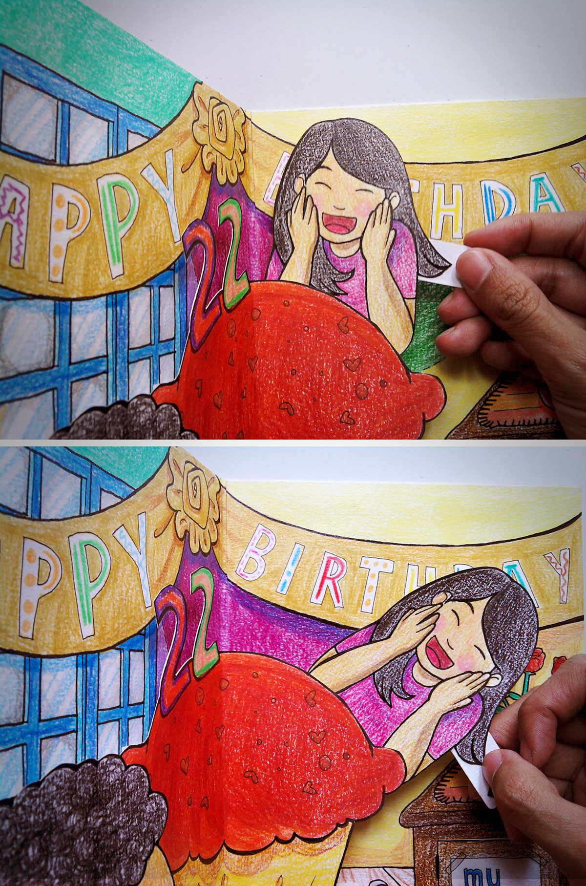 Birthday paper engineering pencil color cards Love