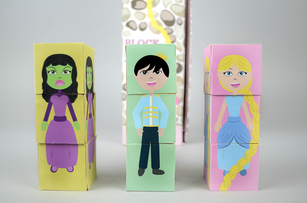 toy rapunzel stones tower blocks block package design fairytale story