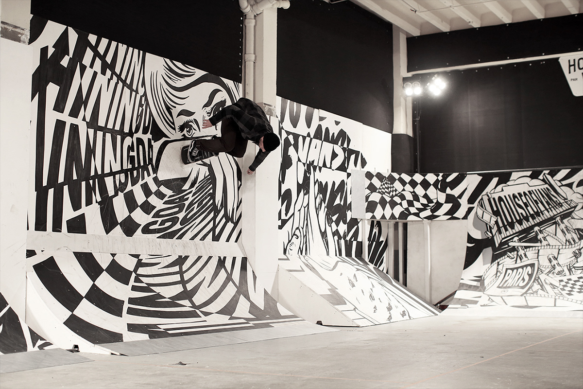 Vans Black&white skatepark houseofvans Paris ILLUSTRATION  Murals
