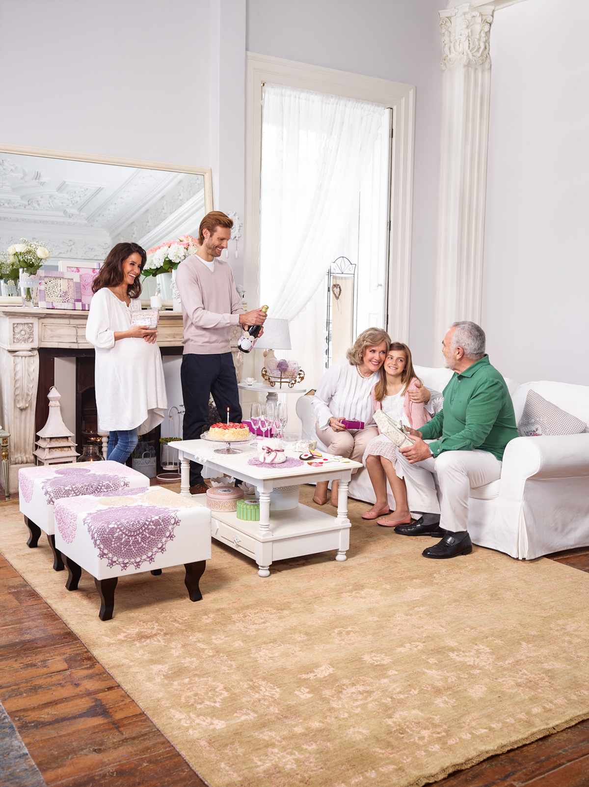 family happy White set decor crochet Tricot light grandmother home