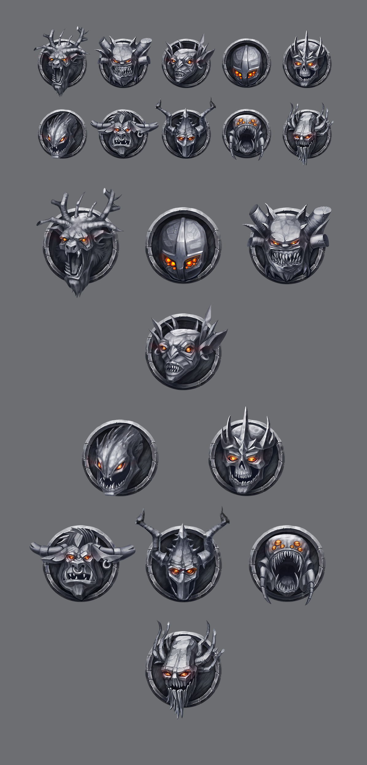 Game icons: monster's head icons set