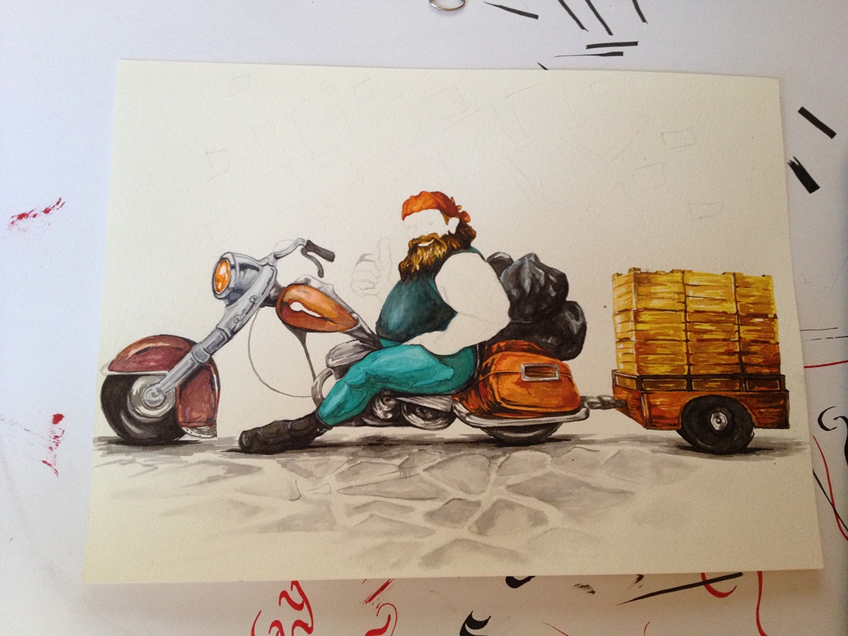girl Castle river watercolor nue Motor man motorcycles motorcycles guy