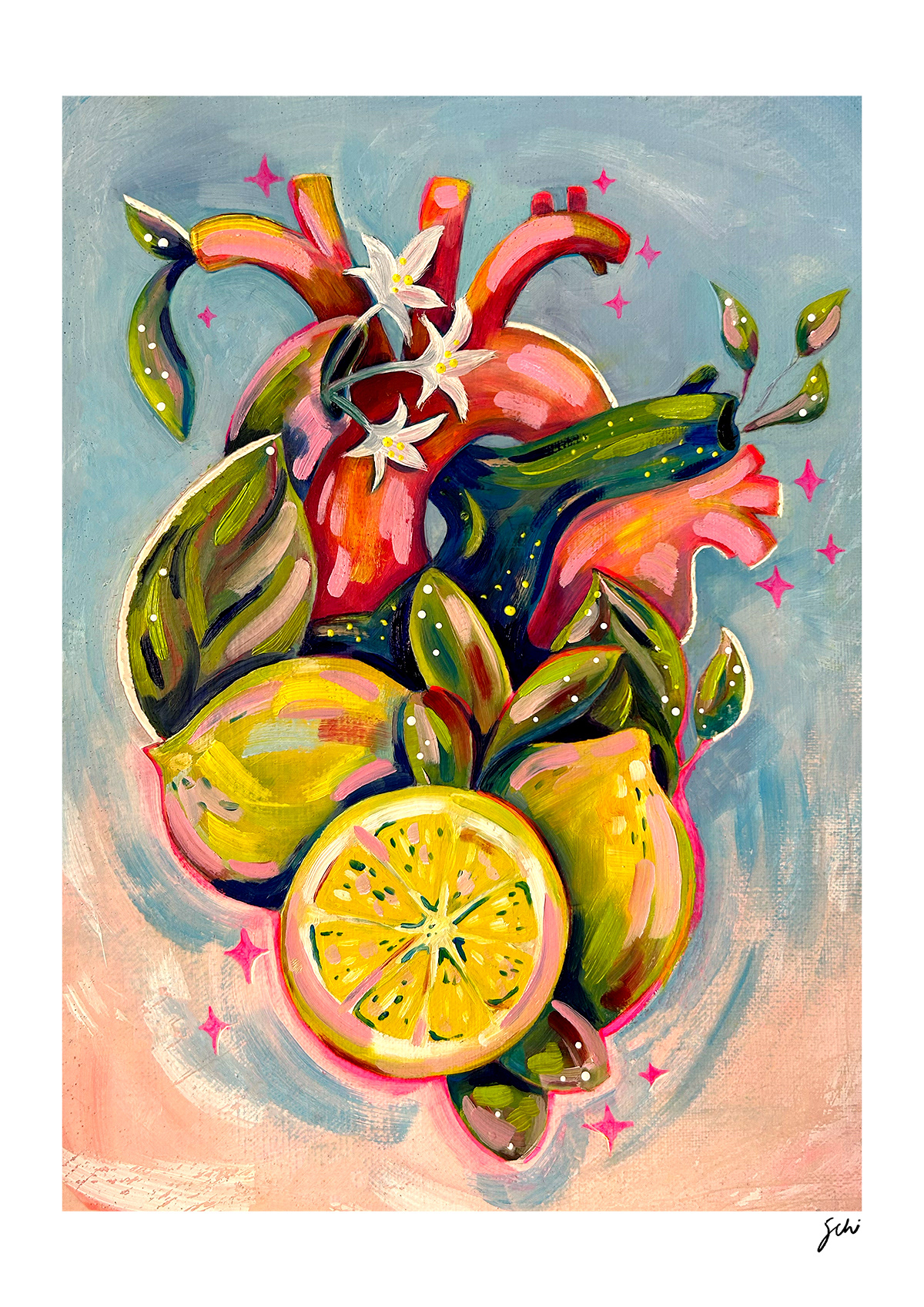 Oil Painting fine art coração heart lemon