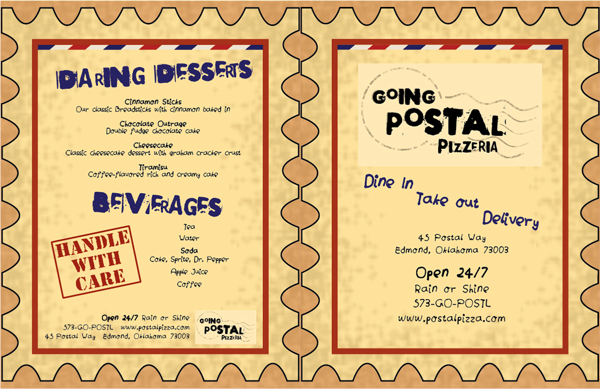 Krista miller package pizzeria Going Postal postal stamp