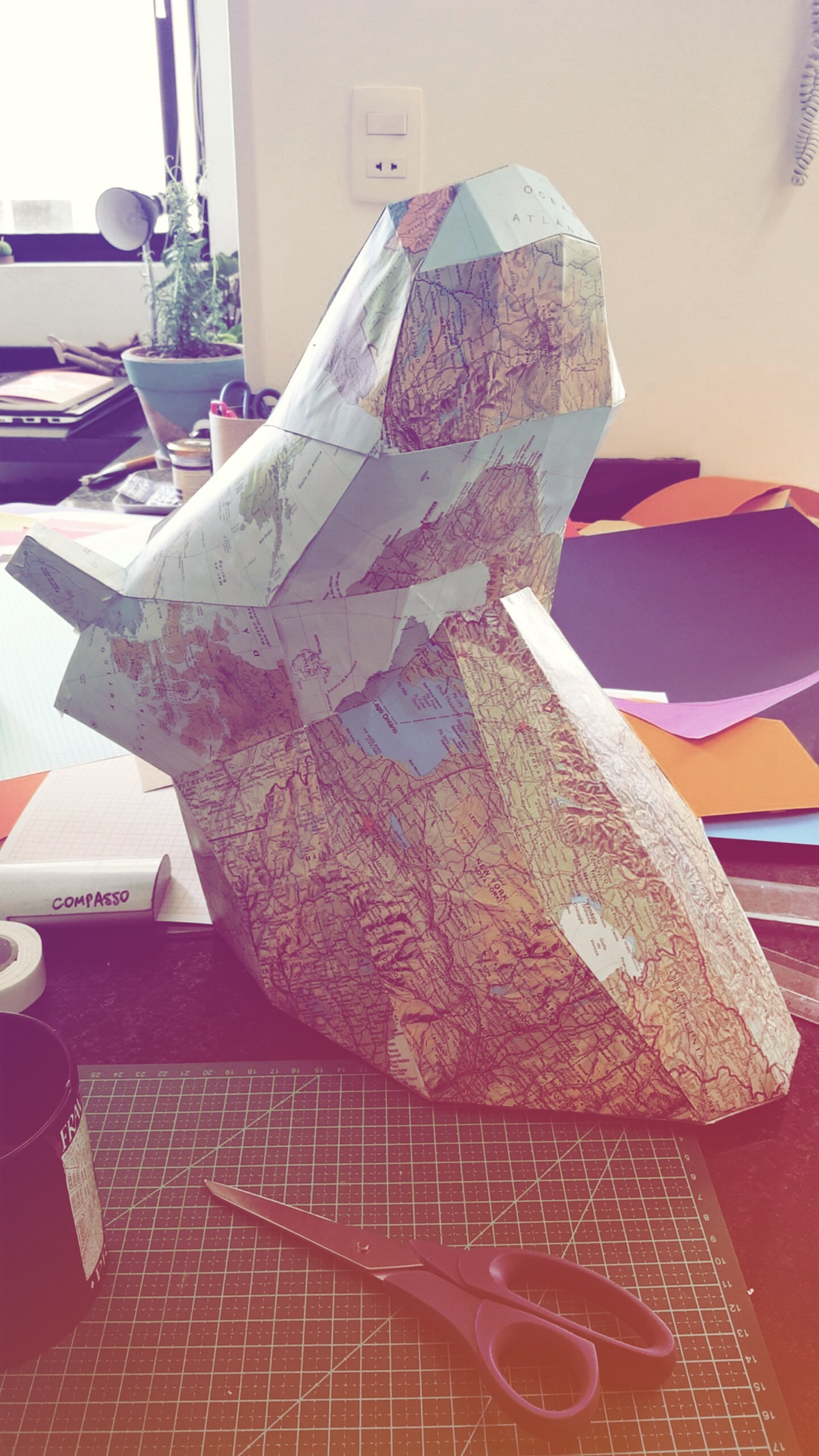 papercraft paper art animal head Horn map world surface