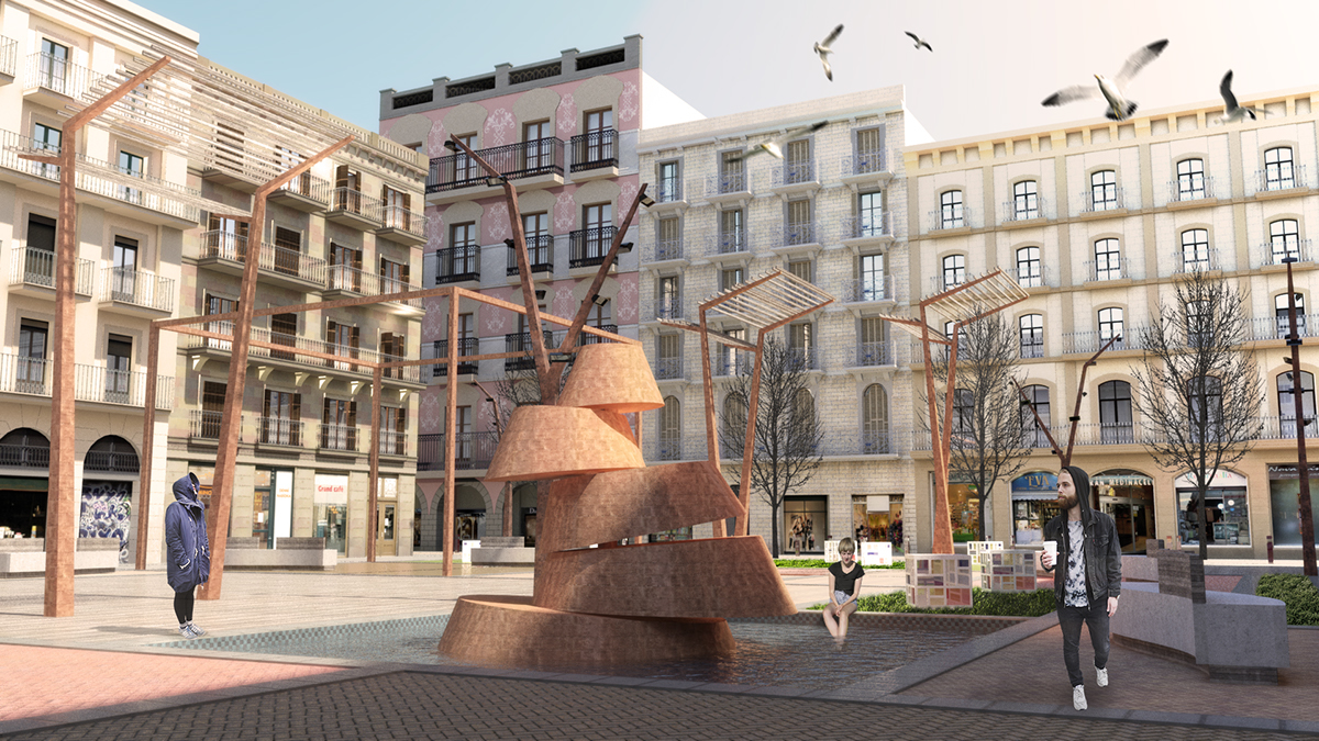 Render 3D representacion arquitectonica etsab arquitectura upc plaza diseño