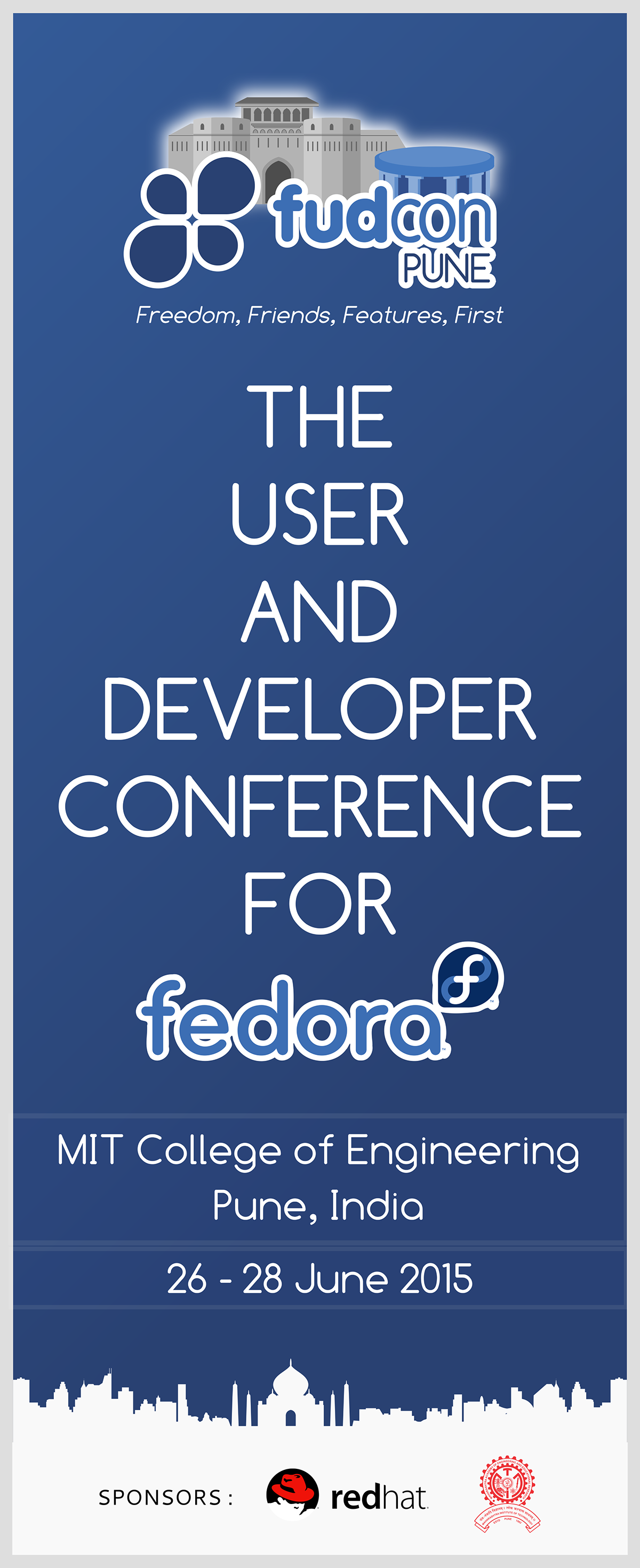 PUNE India fudcon fedora Opensource conference poster banner standing logo