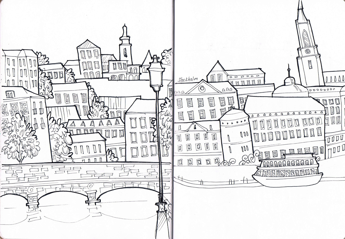 sketch  drawing city Europe town cityscape sketchbook