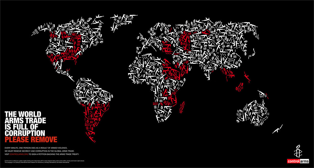 arms amnesty international ideas stickers corruption Billboards dark red guns weapons awerness Murals interaction physical Viral