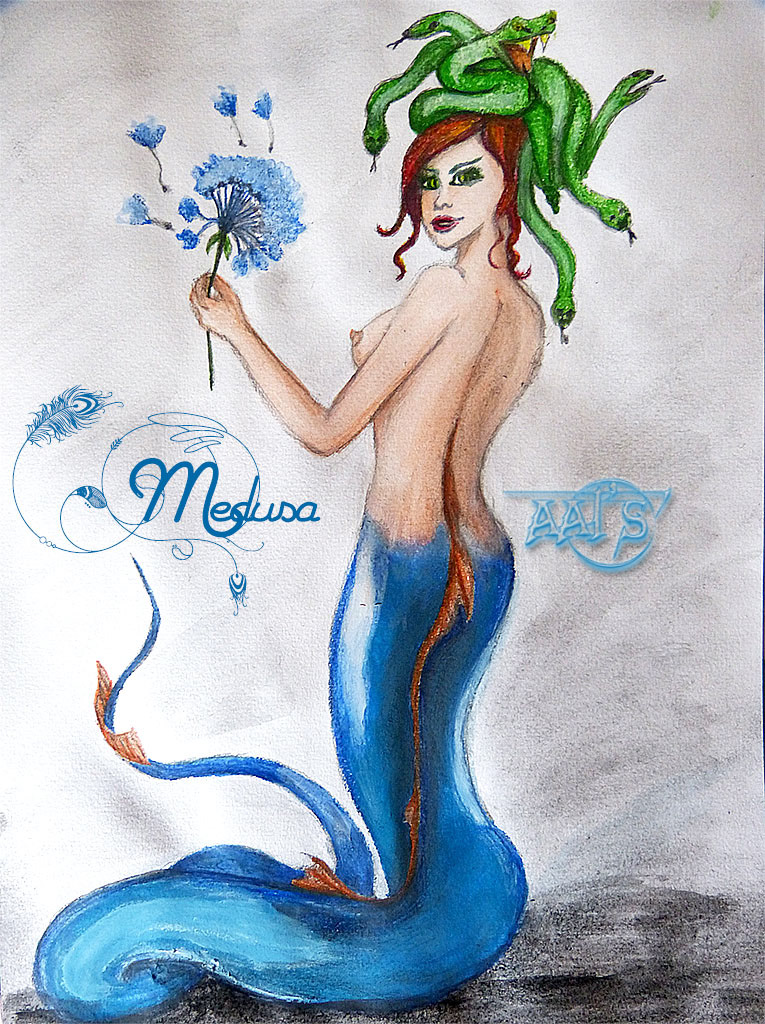 draw fantasy mythology medusa paint auqarelle