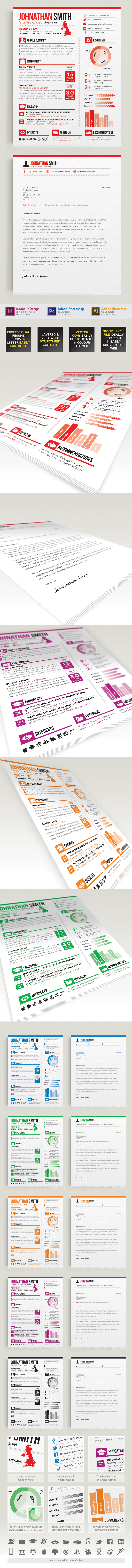 clean cover letter creative template curriculum Vitae Customise CV elegant Illustrator InDesign