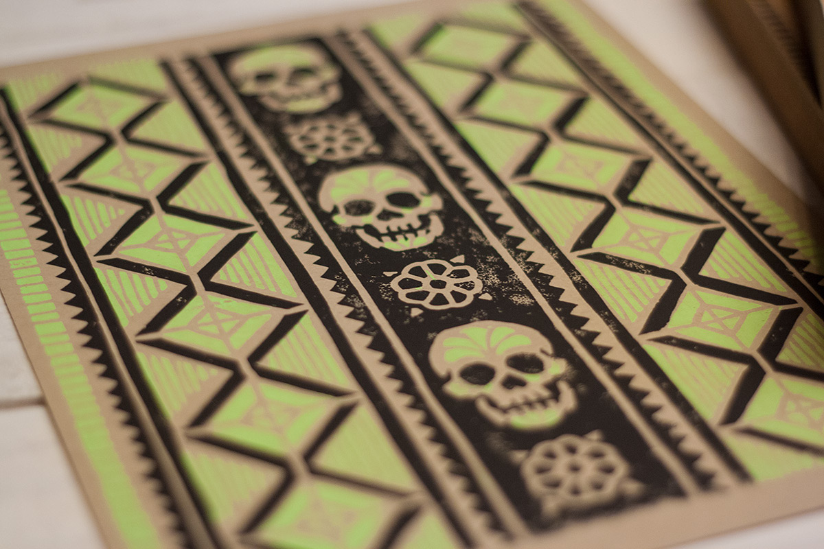 art design linocut block print sugar skull skull pattern