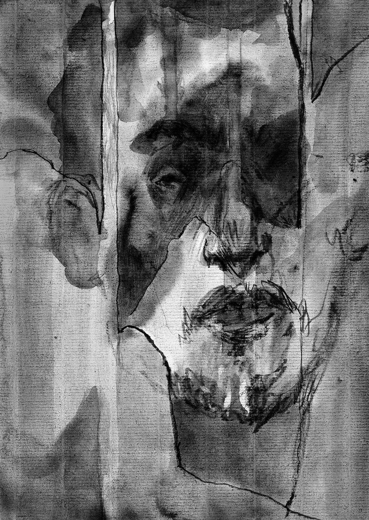 dark ink black charcoal sketch face portrait RITRATTO viso N'tru Sangu