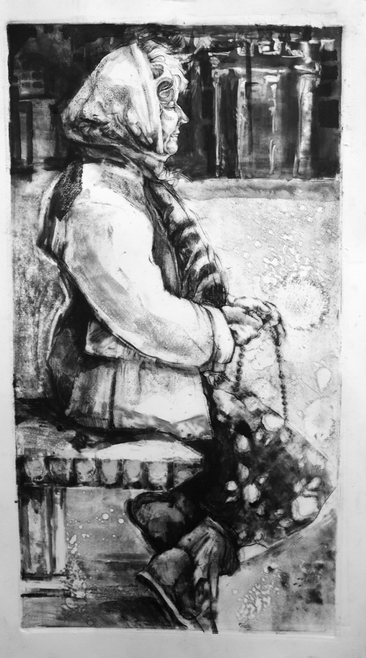 Florence firenze Italy old man card players gypsy people figure monotype etching printmaking