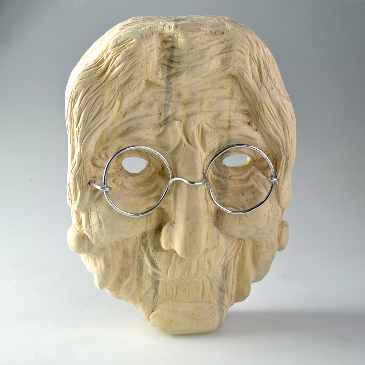 wood woodworking handcarved hand carved Poplar mask carving Elderly old face Lady risd