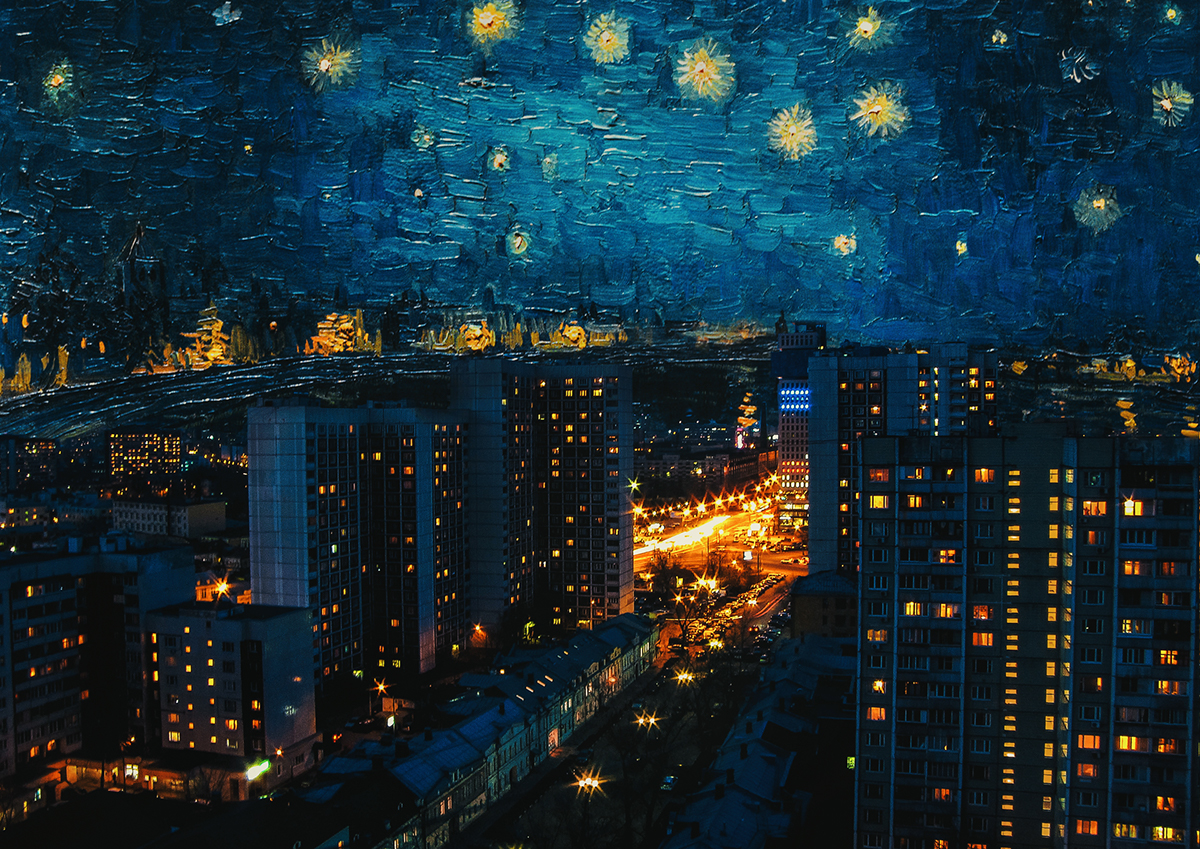 van gogh painting   art collage composing Russia SKY
