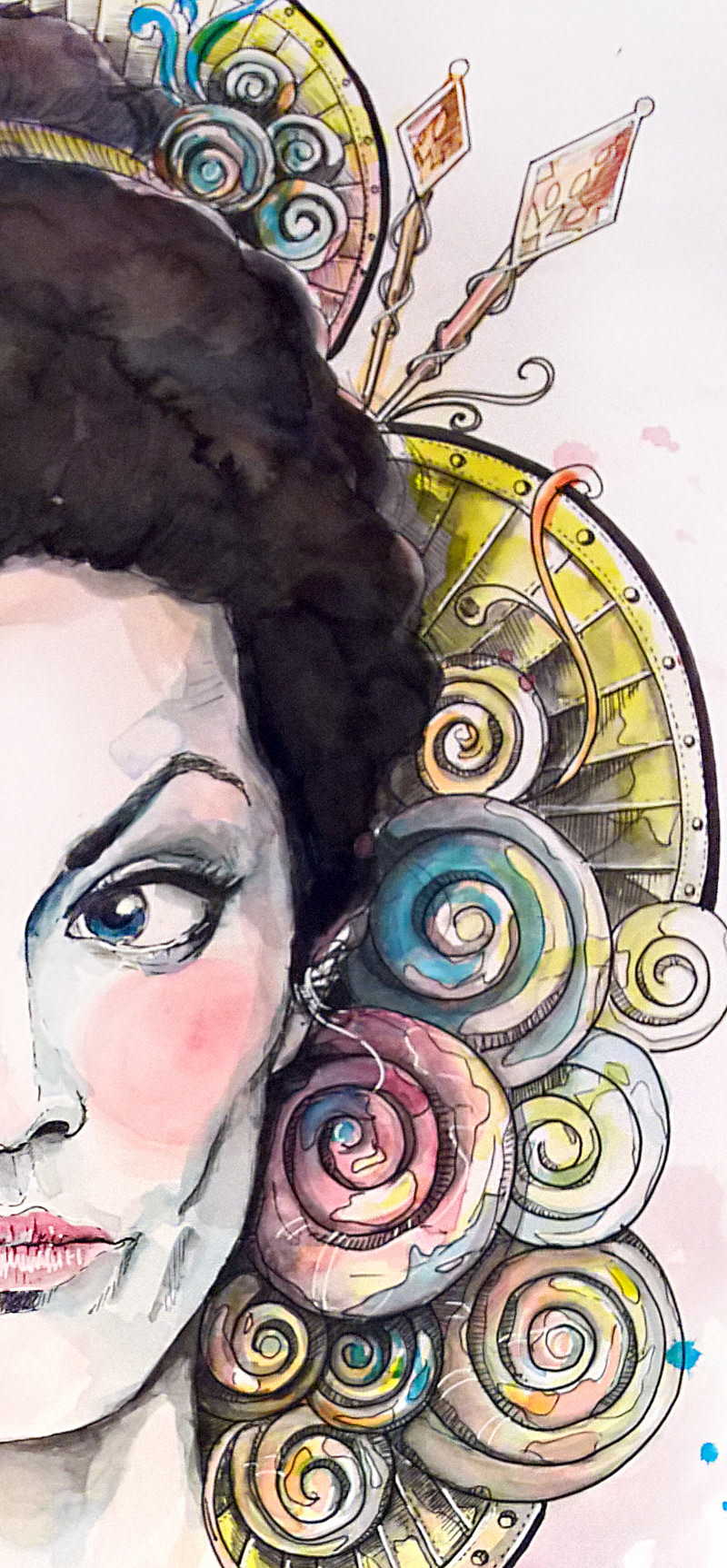 watercolor woman portrait color spirial doodle colors festival