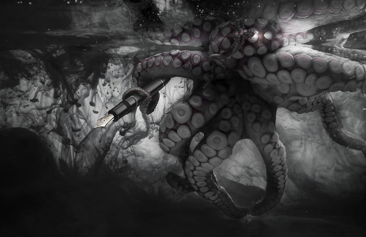 ink octopus mont blanc ink pen under water