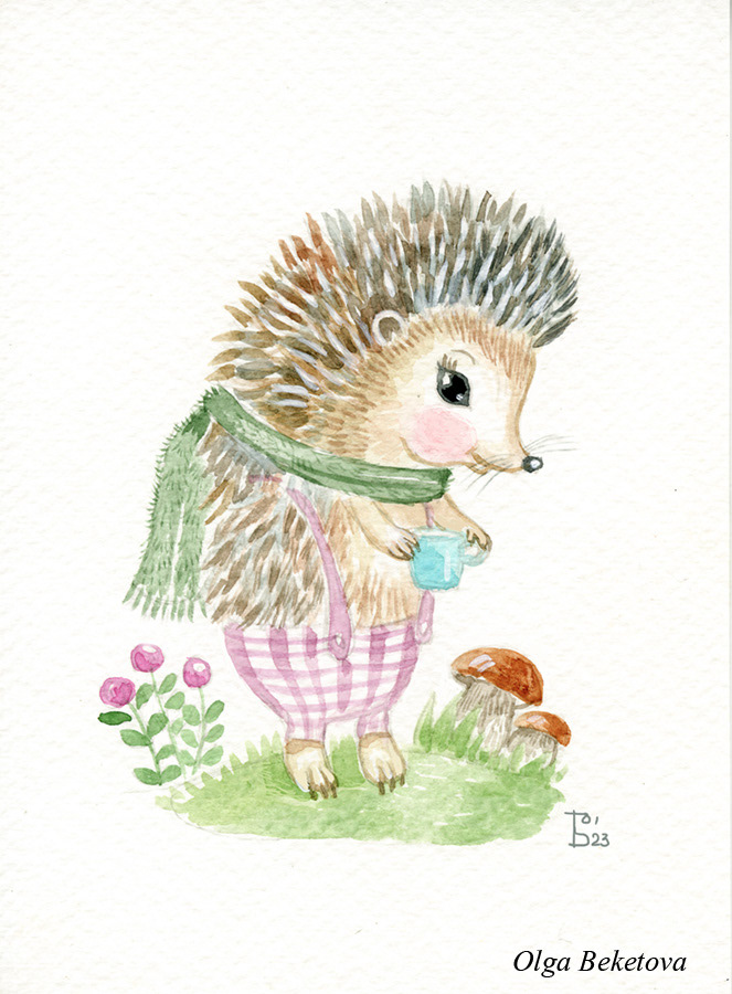 ILLUSTRATION  artwork Drawing  artist watercolor portrait Nature Hedgehog cute Character design 
