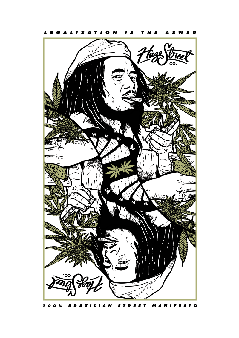 haze marijuana t-shirt draw lion Native indian Bob Marley