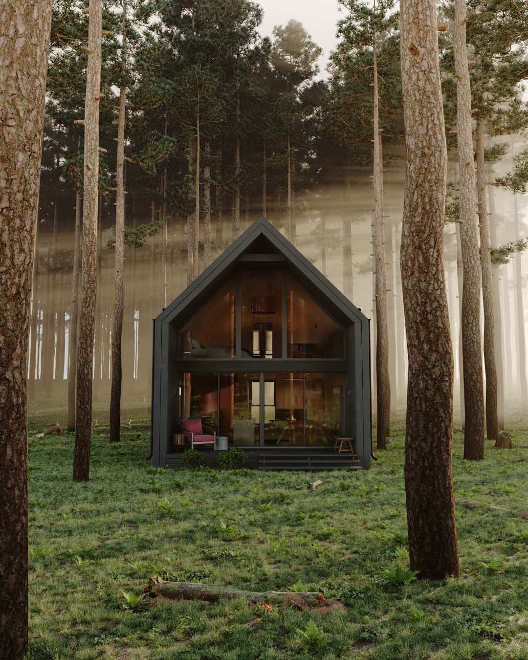 bauhaus HOUSE DESIGN forest exterior design Exterior rendering visualization Render architecture 3ds max fog
