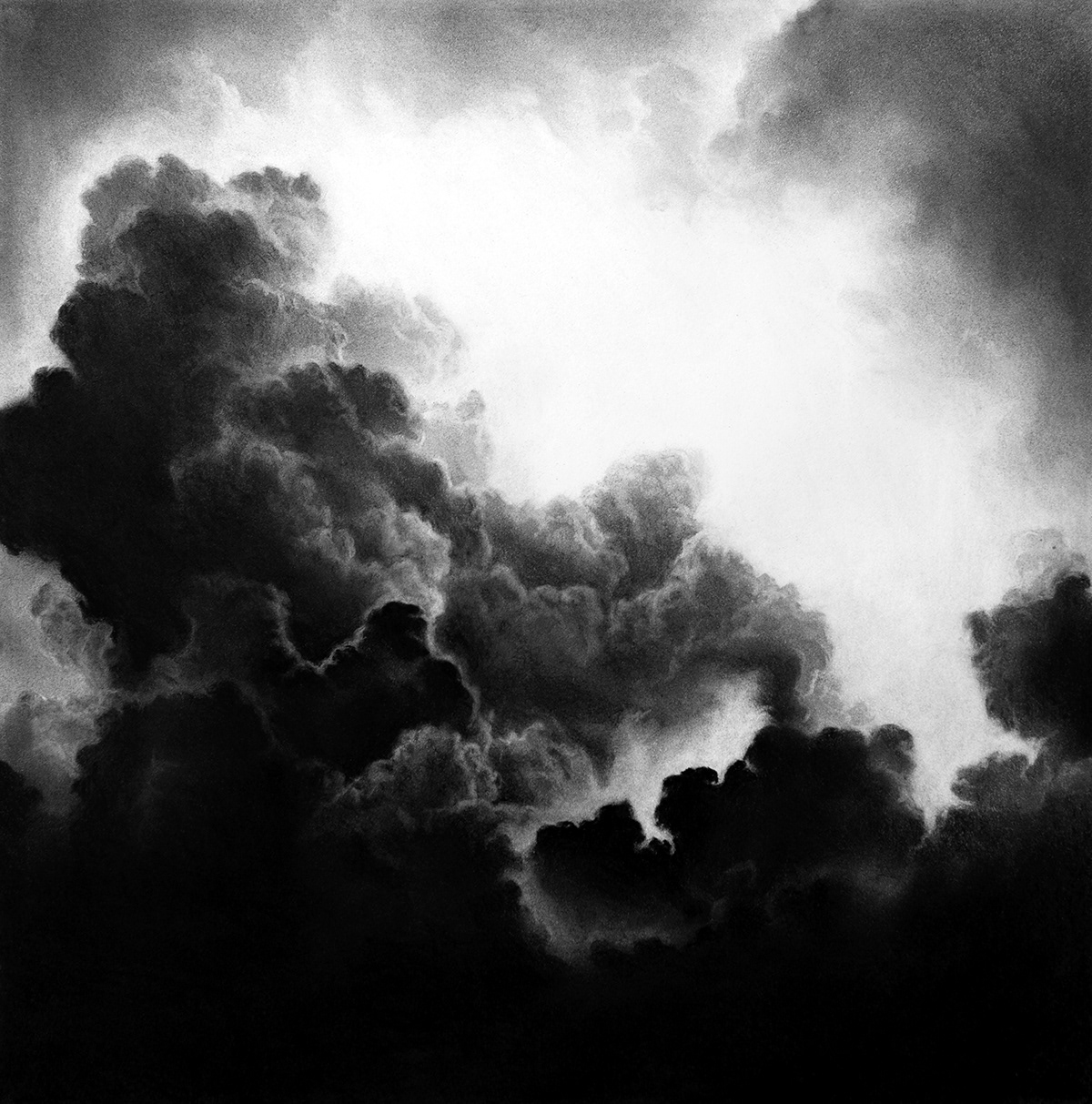 black and white charcoal Drawing  Landscape Nature SKY