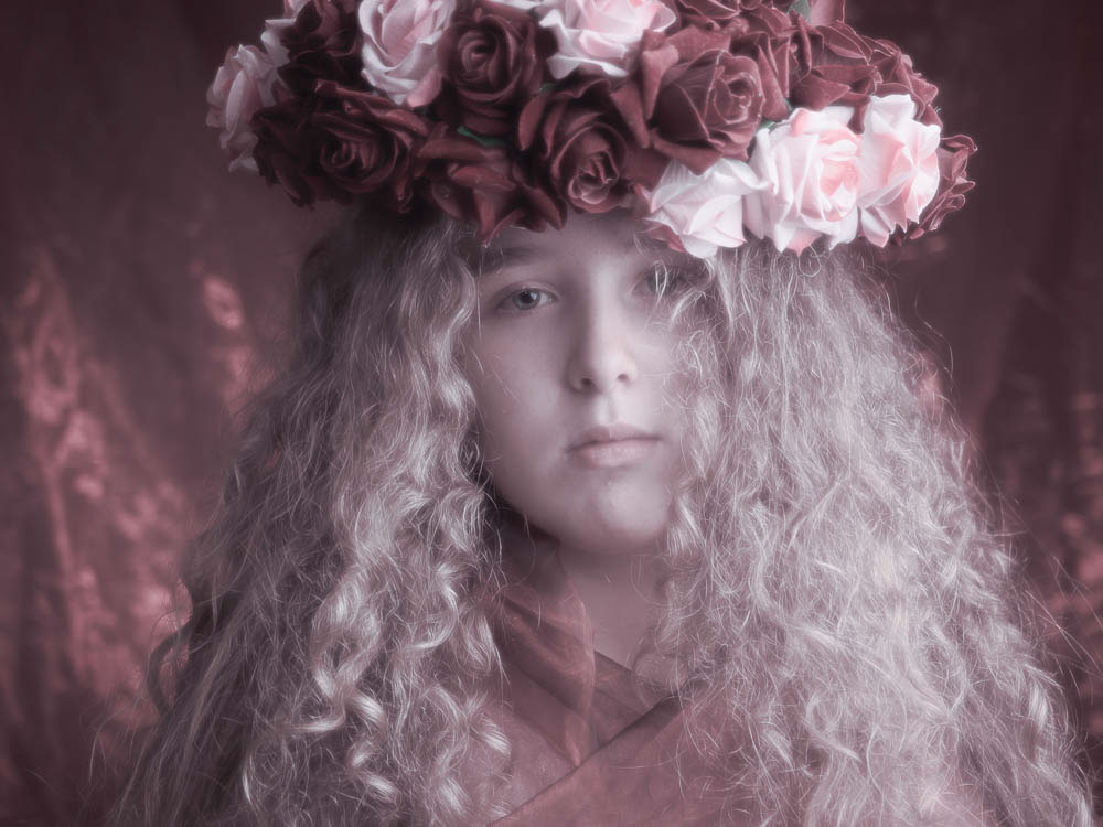 model girl hair crown Roses color texture material Tresses