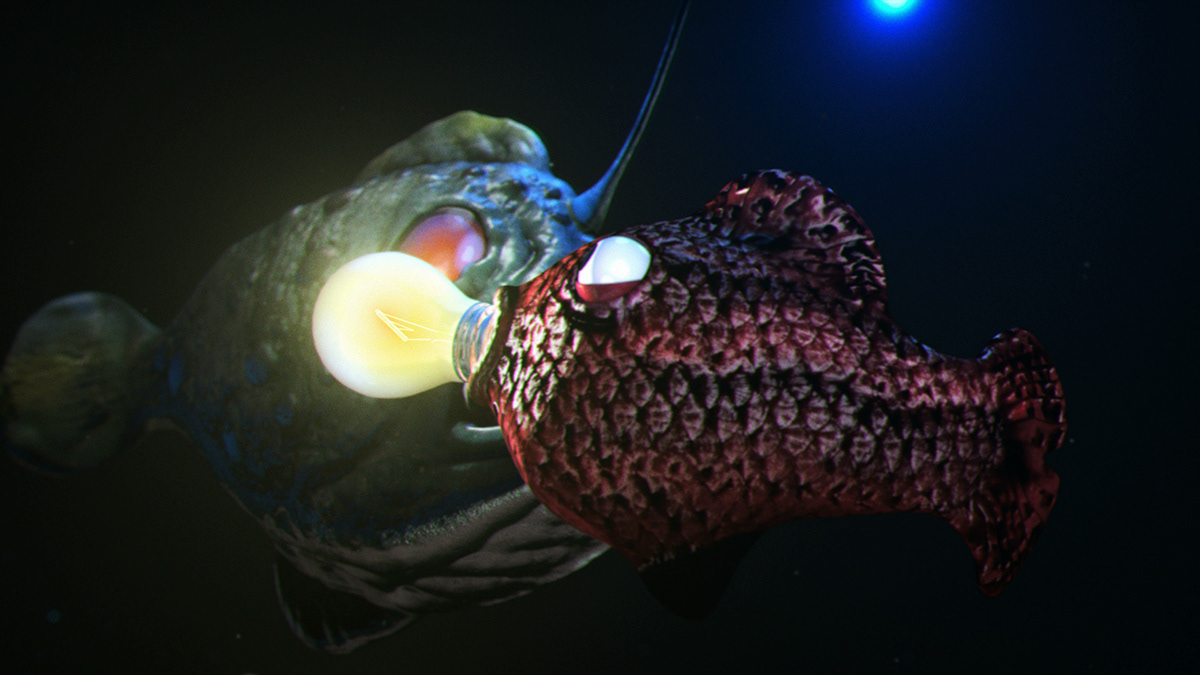 c4d Angler Fish fish Abyss Ocean video light bulb funny