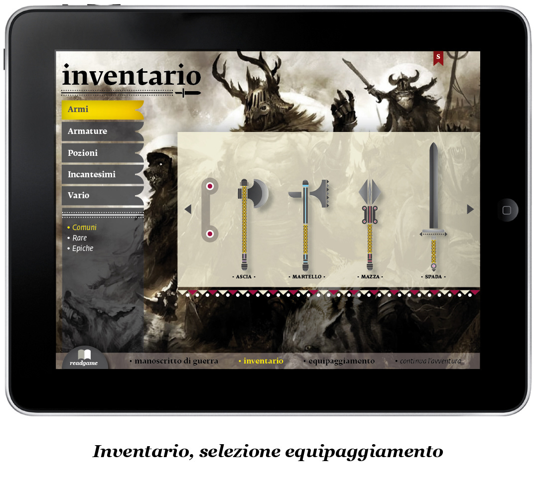 mcastiglionidesign mattia castiglioni design game questbook editorial role palying game GDR gioco di ruolo iPad ipad2 applicazione gioco