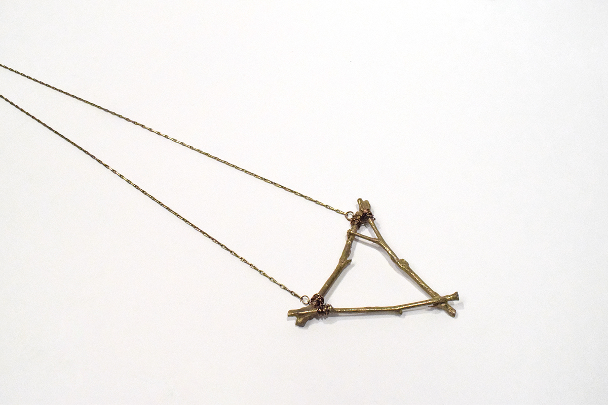 Necklace cast metalsmithing twig pendant