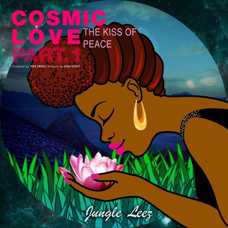 Jungle Leez cosmic love Kiss of Peace album cover cover design Soul Music artwork Singer Music illustration soul Colourful 