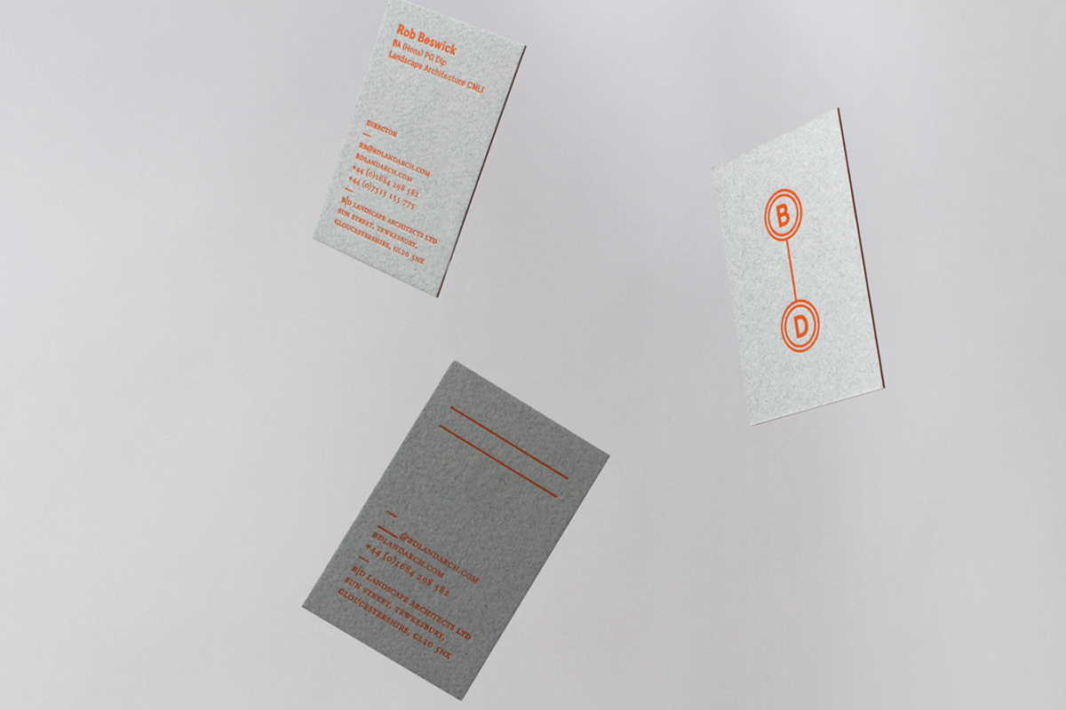 Stationery triplex letterpress Business Cards orange grey RECYCLED eco environmental Landscape Architecture  stamp emboss notebooks binding