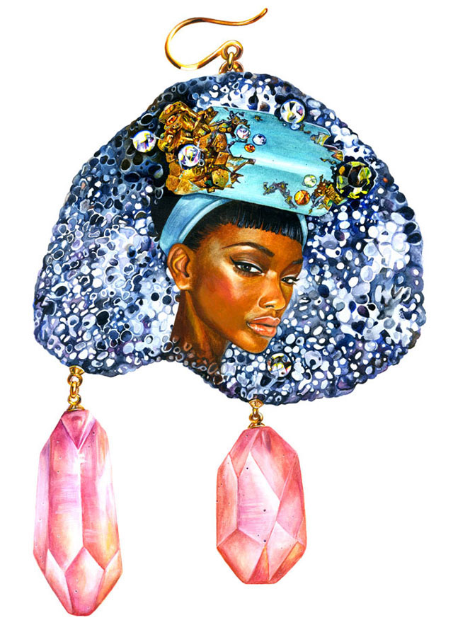 sunny gu fashion illustration portrait Accessory beauty jewelry watercolor colorful glamour series