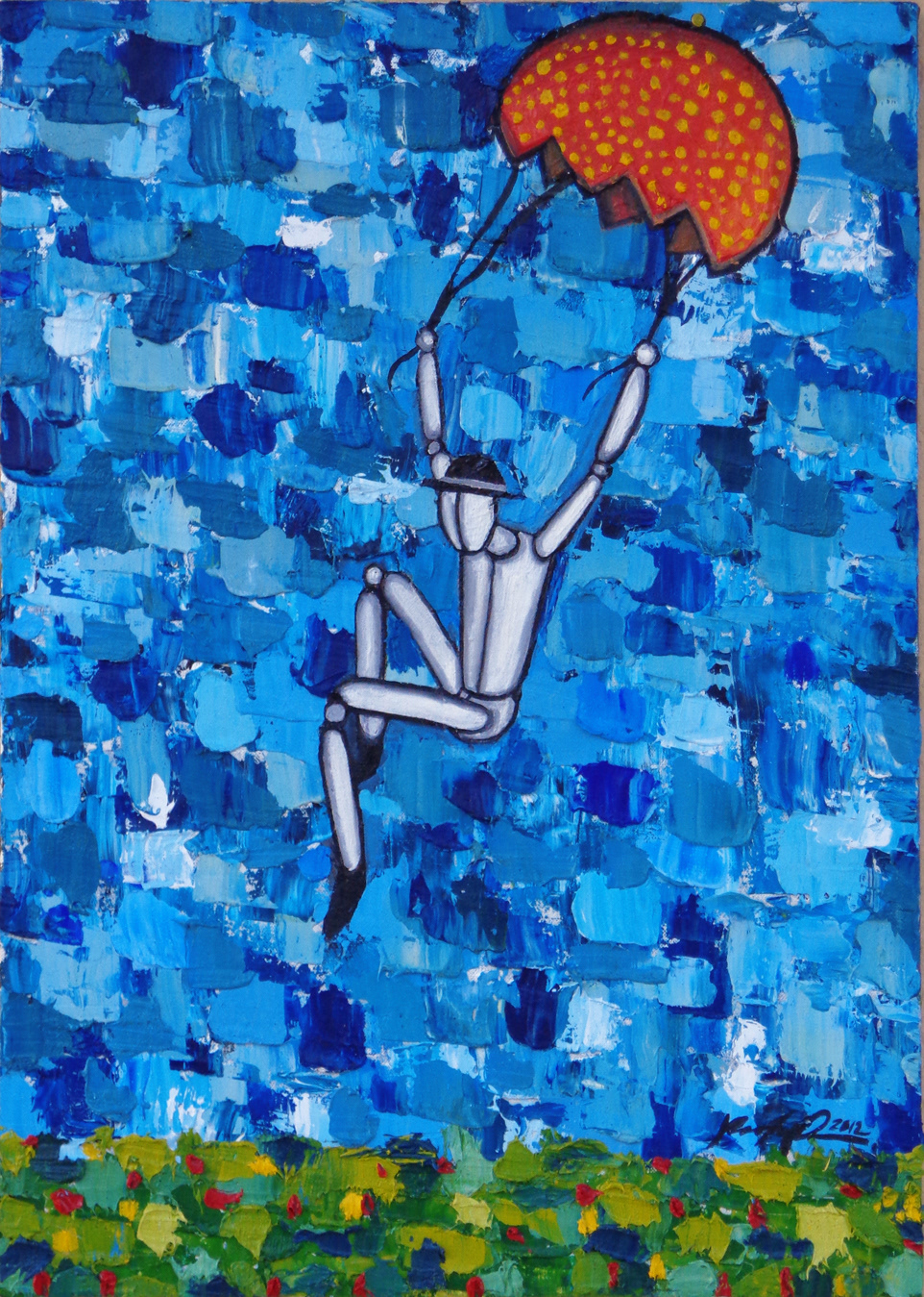manichino zizzuman blu blue illustrations paracadute ombrello palloncino palloncini