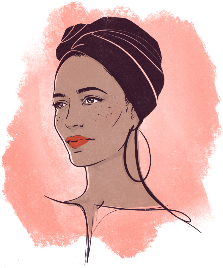 inky portrait illustration of beautiful black woman in contemporary hand drawn style by lizzy 