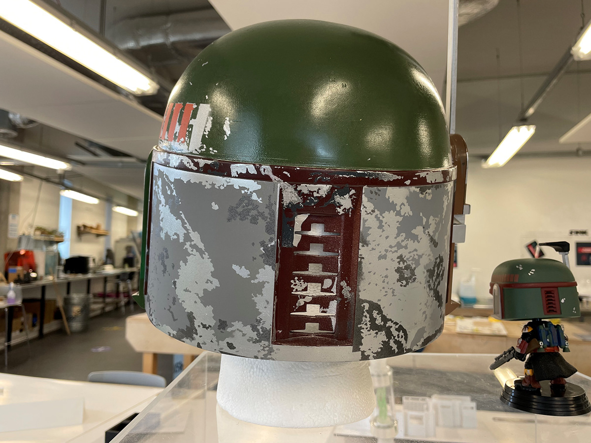 product design  3d modeling 3d printing spray paint laser cutting Electronics props Starwars boba fett