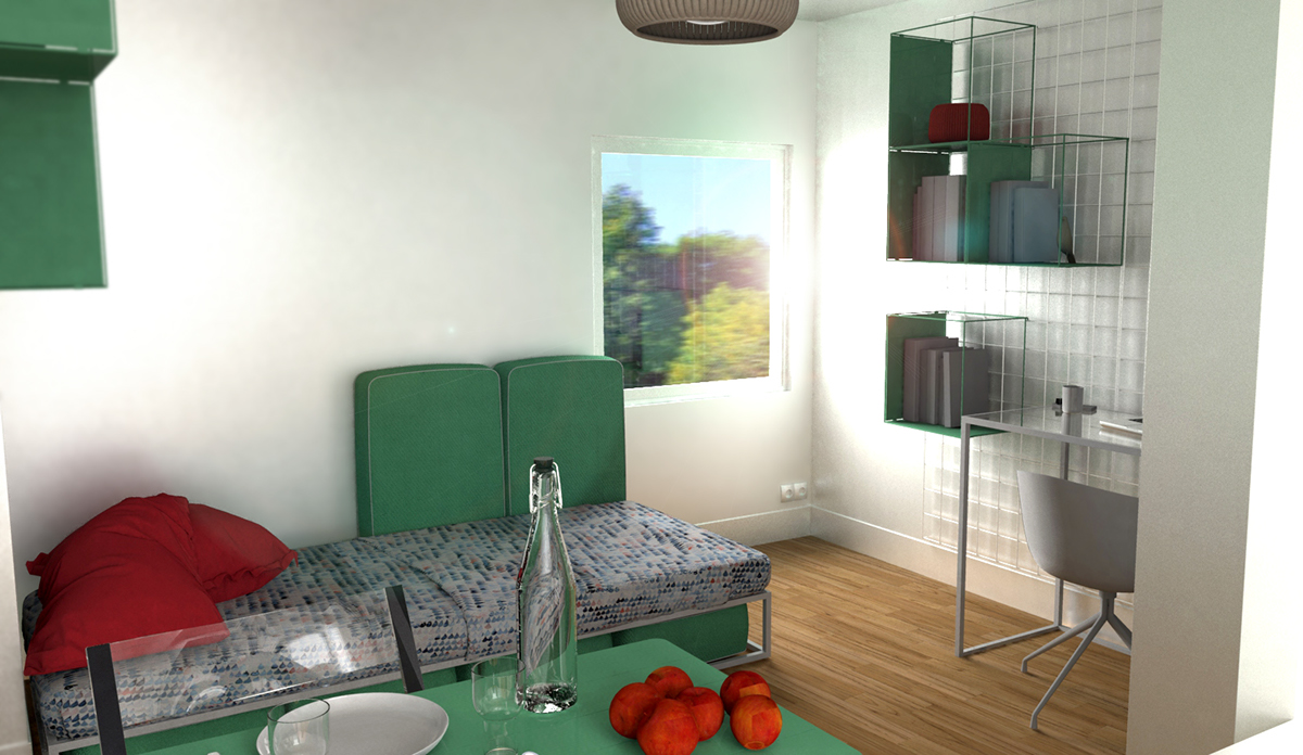 insta intappart furniture mobilier spacedesign Interior student studio appartment modularity room bedroom modular desk